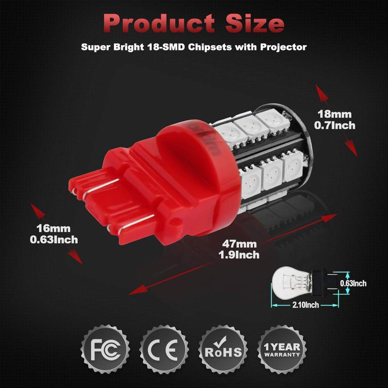 Yorkim 3157 Red LED Light Bulbs, 3056 3057 3156 3157 4157, 360 Degree Lighting Angle, Super Bright, Non-Polarity Design, Easy to Install - Image 2